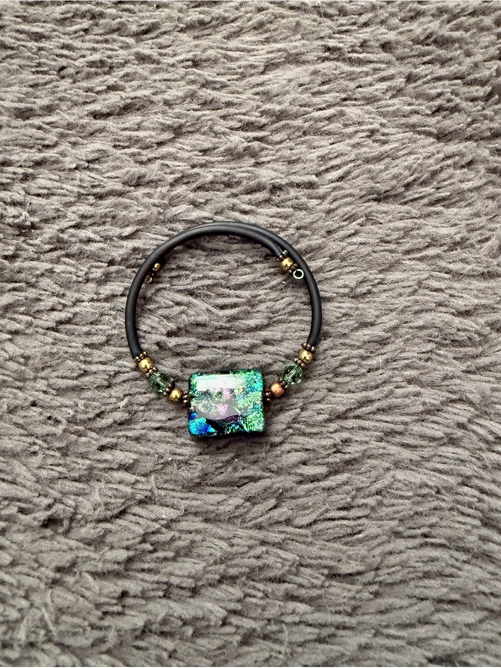 Statement Bracelet Green Blue Purple Iridescent Beaded Bangle